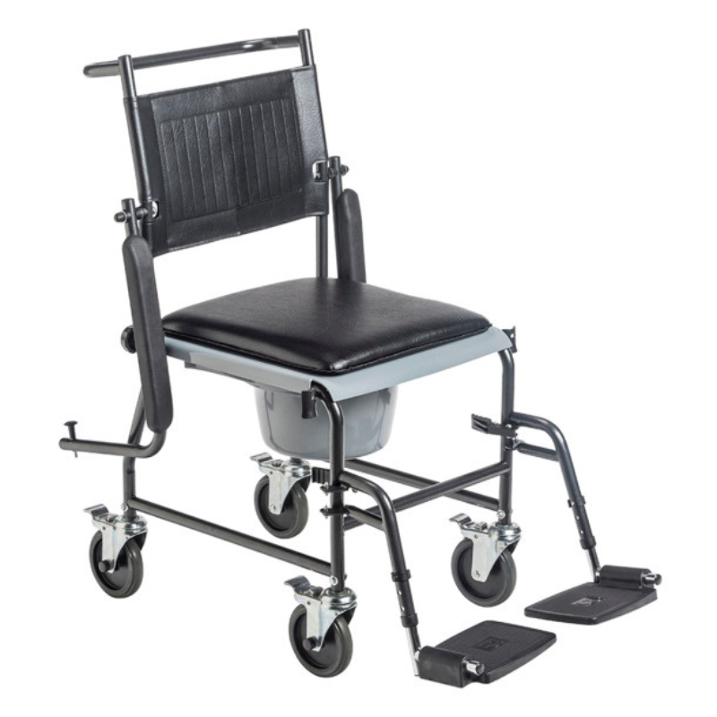 Upholstered Drop Arm Wheeled Commode-handle adjustable