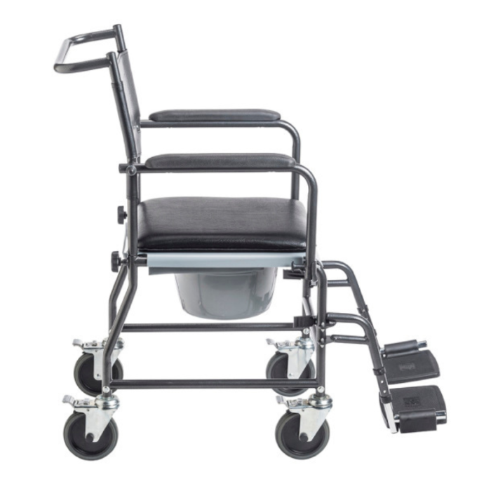 Upholstered Drop Arm Wheeled Commode-sideview