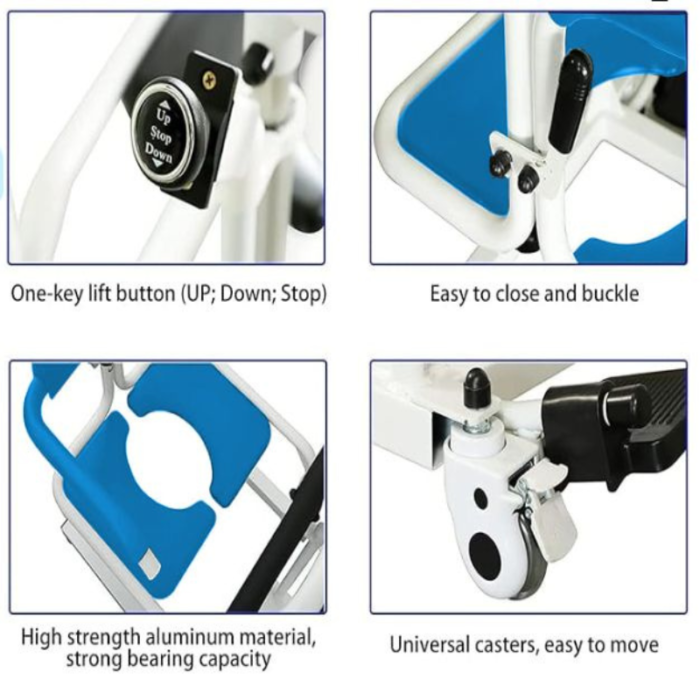4-in-1 Multifunctional Electric Lift Transfer, Shower, & Commode Chair